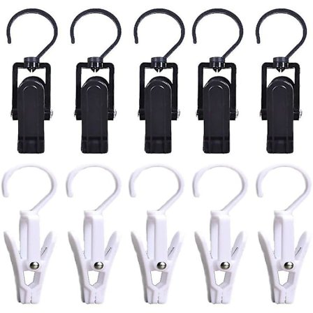 10 stk. ophængningsklemmer til vasketøj i plastik med drejelig krog