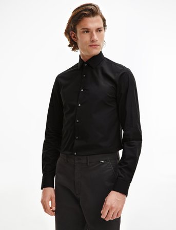Calvin Klein Poplin Stretch Slim Shirt - Black - 40