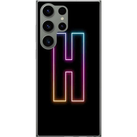 Kompatibelt Mobilskal till Samsung Samsung Galaxy S23 Ultra Minimalistisk neonbokstav H i färgskiftande ljus mot svart bakgrund med modern typografis