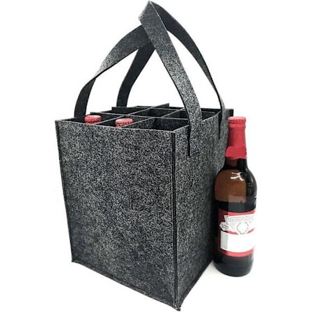 Flaske taske Flaskeholder Ølholder Filt taske med separat skillevæg til 6/9/4 flasker perfekt til picnic rejse fest (til 9 flasker)[YJD]