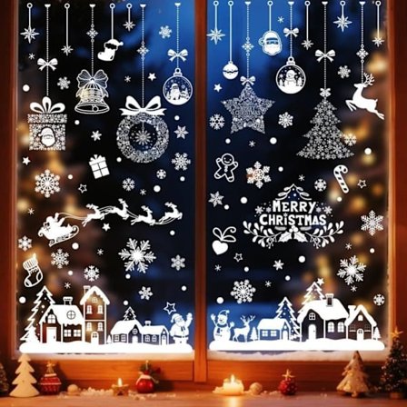 133 stk. Gennemsigtige Julevinduesklistermærker - Genanvendelige Statiske PVC-Klistermærker til Vinduer og Døre, Dobbeltsidede Snefnug til 