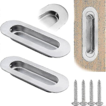 2 stk. Børstet Rustfritt Stål Innfelt Oval Skyvedørhåndtak - 120 X 40 Mm