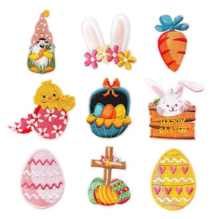 Dww-9 stykker påske broderi stryge-på patch, broderi klistermærke stryge-på patches sy-på ecusson klistermærker til tøj, rygsække, jeans, hat