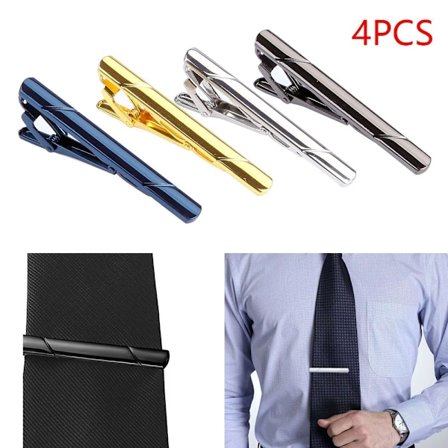 4 st slips för slips i rostfritt stål för män, slipsklämma, klämma, stift, guld, svart, S