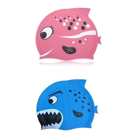 2PCS Kids Swim Cap Shark og små fisk