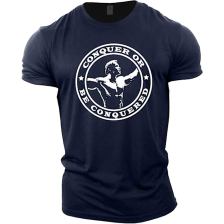 Gymtier Bodybuilding T-shirt för män - Arnold Schwarzenegger Conquer - Gym Training Top