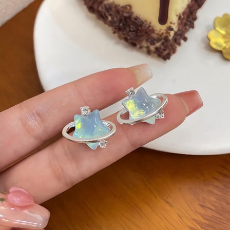 Blue Crystal Star Pentagram Rhinestone Planet Stud Øreringe til