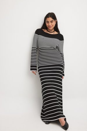 NA-KD Fine Knitted Striped Midi Dress - Stribede kjoler - Stribet - XXS