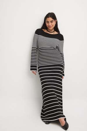 NA-KD Finstickad randig midiklänning - Randiga klänningar - Stripe - Medium