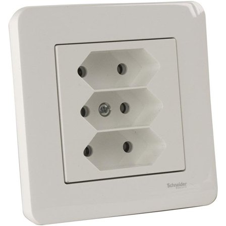 Schneider Electric Exxact Vägguttag infällt, ojordat, 3-vägs Euro, Strömbrytare & vägguttag