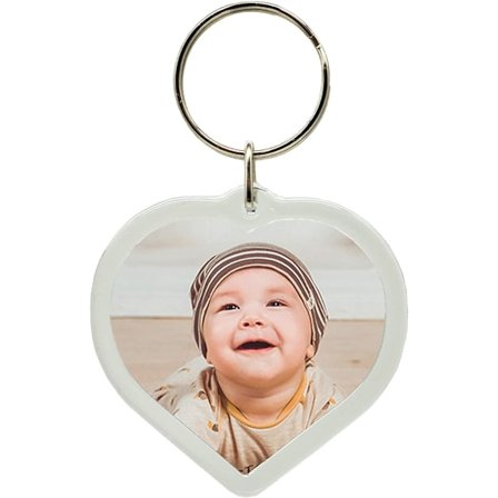 Nøkkelring med bilde i hjerteform - Kan tilpasses - Med bilde eller tekst etter eget valg - Gaveidé
