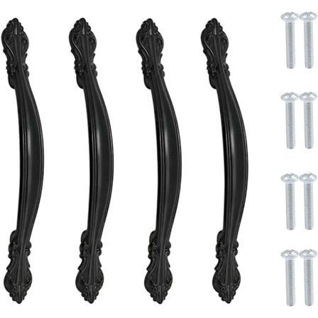 Sæt med 4 vintage møbelgreb - sorte buede skabsgreb