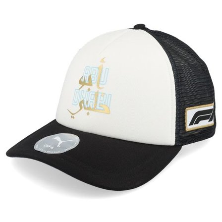 Puma - Motor Vit trucker Keps - F1 Logo 25 Race Special Abu Dhabi Puma White/Black A-frame Trucker @ Hatstore