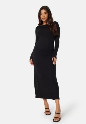 Bubbleroom - Soft L/S Ruched Dress S - Black - Kläder - Dam