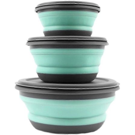 3-delt foldbart skålsæt madopbevaring udendørs service silikone foldbar madkasse bærbar egnet til udendørs camping vandreture