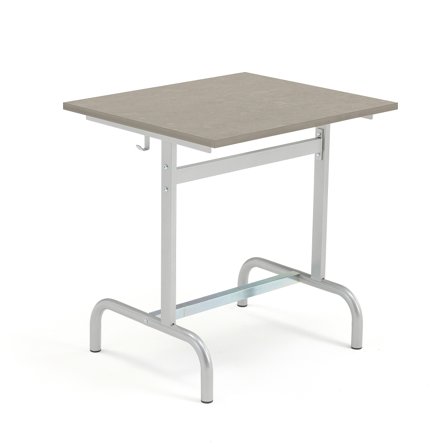 Schultisch 180, silber, Linoleum grau