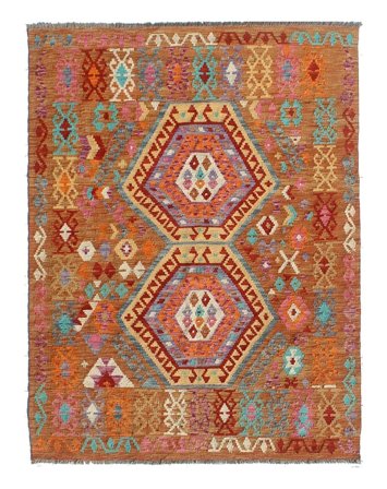 Hand Woven Kilim Afghan Old Style Rug 151X193 Brown/Dark Red