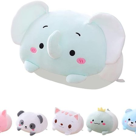 Dyrepute gris plysjleketøy bjørnedukke katte pute elefant KLB