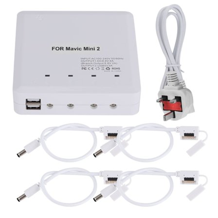 4-i-1 dronebatterioplader USB-port opladningsadapterenhed til DJI Mini 2 100-240VUK-stik