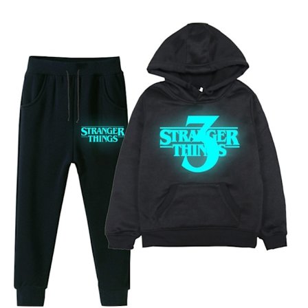 Stranger Things Glow Print Hoodie Set | Tröja & Byxor Outfit*S*Svart 6 Svart 6 S