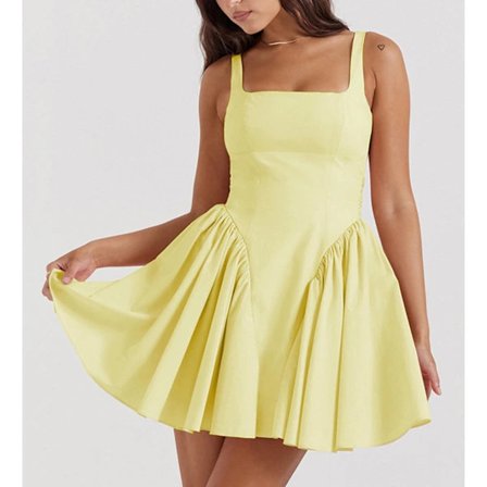 Ryggløs selekjole ensfarget ryggknyting sløyfe åpen rygg minikjole for fester ball uformell lysegul M