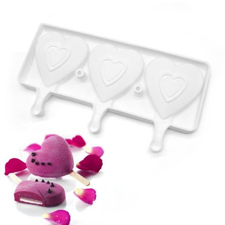 Hjerte Isform, Hjerte Popsicle Silikoneform Isform 3 stk. Is