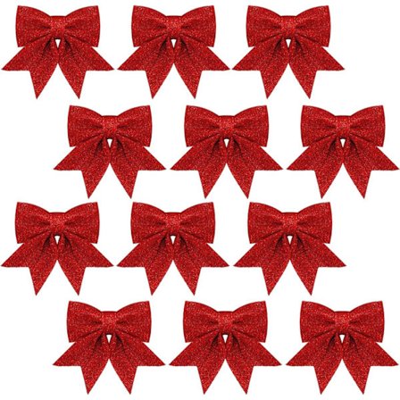 12 kpl punaisia joulurusetteja puun koristeluun, 12*15 cm kimaltelevia jouluseppeleen rusetteja, paljetirusetti joulukuusen rusettikoristeita