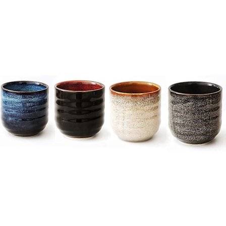 Japansk stil keramisk tesett, tekopp, kaffekopp, yerba mate sett, Keramisk mate kopp sett med 4 (kopp, 4 farger) (FMY)