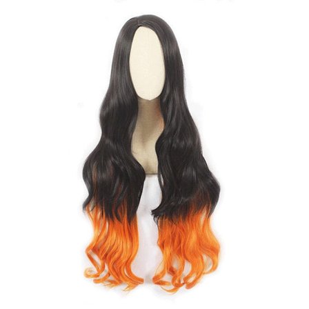 Anime-peruukki cos Demon Slayer Kamado Nezuko -peruukki musta liukuvärjätty oranssi pitkä kihara hiusväriä vastaava peruukki