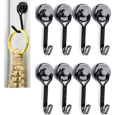Hengekroker Pakke med 8 Ekstra Sterke Magnetiske Kroker Neodymkroker Lastekapasitet 7 kg Roterbar Kleskrok Krok Klesstativ Dørkroker over Svart