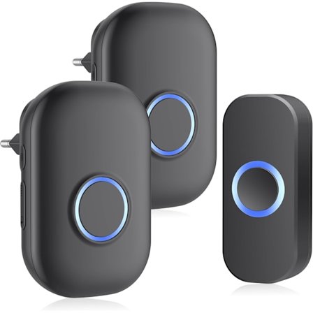 Vanntett Trådløs Ringeklokke Utendørs, Trådløs Ringeklokke Utendørs 2 Mottakere, IP44 Vanntett Elektronisk Klokkespill, 150M Ringeklokke, Svart