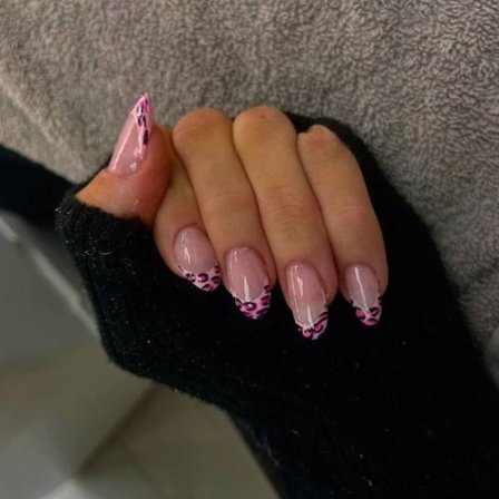 Mandel Press-on Naglar Leopard Fransk Tipp Lösnaglar Lim på Naglar Akryl Naglar