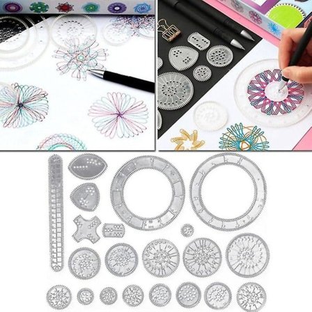 22 Dele Spirograph Tegnelegetøjssæt med Gear og Hjul til Tegnetilbehør - Kreative Uddannelsesmæssige Linealer til Børn