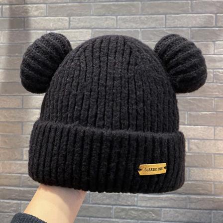 Lämmin talvi neulottu pipo Hatut Hattu Naisten Korean Ins Söpöt korvat Syksyllä ja talvella paksuuntuva villa Unisex Black M