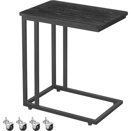 Sivupöytä, Sohvapöytä Pyörillä, C-muotoinen, Liikuteltava Sohvapöytä, 35 x 50 x 60 cm, Olohuoneen Pöytä Metallirungolla, Kahville ja Kannettavalle 