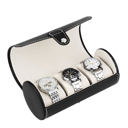 Pyöreä kellosäilytys, keinonahkaa - Musta