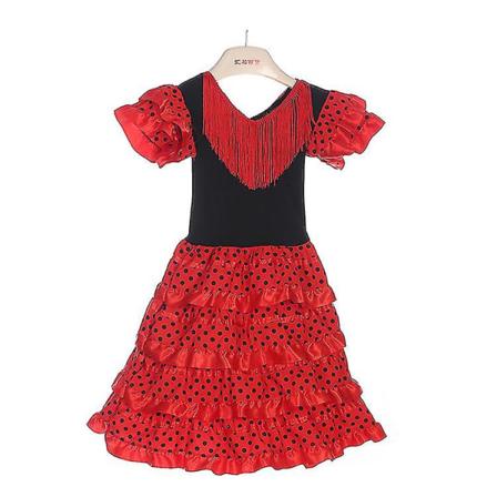 Tjejklänning Vacker spansk flamencodansarkostym Barns april Sevilla Föreställningar Dansoutfit XS(2-4 Y) Red Red Frills