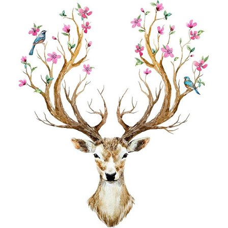 Seinätarra PEURAN SARVET kukkien ja lintujen kanssa I seinätarra eläimen pää yhteensopiva I Sisustus yhteensopiva olohuoneeseen makuuhuoneeseen 