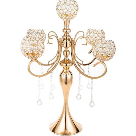 26" Høy 5-armet Gull Krystall Lysestake Lysholder Bordpynt Elegant Design Bryllupsgaver