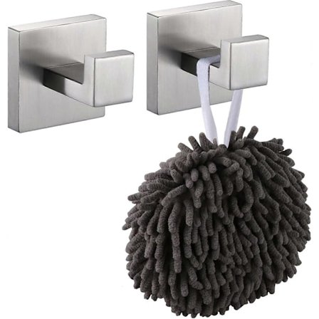 2 stk. firkantede veggkroker for håndkle, badekåpe, frakk, bad, kjøkken, garasje, veggmontering, rustfritt stål, børstet PMV