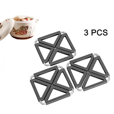 3 stk svart silikon rustfritt stål utvidbar gryteunderlag, varmebestandige gryteunderlag for hjemmekjøkken, non-stick for bordplate, skålmatter 