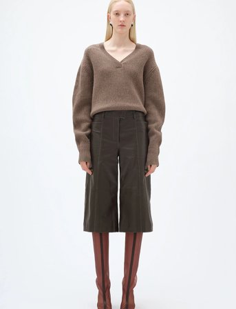 REMAIN Birger Christensen Short Wide Leather Pants - Brown - 36