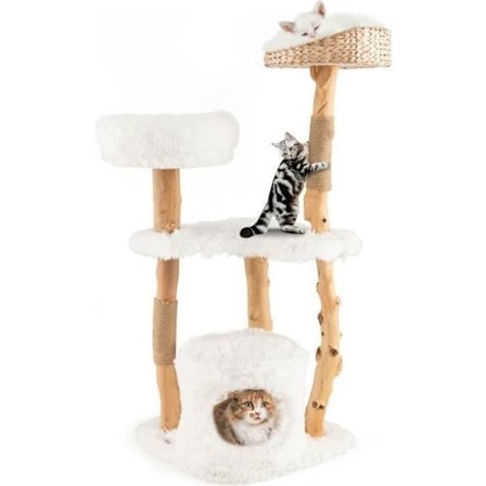 COSTWAY 124 cm trækattetræ med Cattail Top Aborre og Condo, Cat Tower med behagelig blød pude