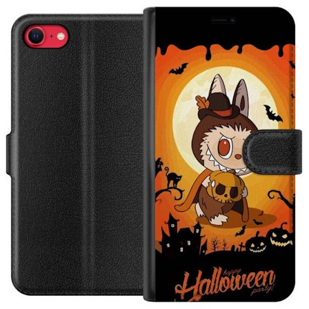 Yhteensopiva Lompakkokotelo Apple iPhone SE (2020) Halloween Cutie -aiheinen kuva, jossa söpö hahmo noita-hatussa ja kurpitsa täysikuun edessä lämpimä