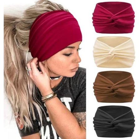 Boho Pandebånd Damer 4 stk, Pandebånd / Svedbånd / Hårbånd – Brede, Flerfarvede, Svedabsorberende