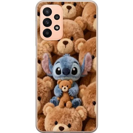 Kompatibel Mobilcover til Samsung Galaxy A23 Stitch omgivet af brune teddybjørne med en lille teddybjørn i armene i en sød og hyggelig kawaii-design