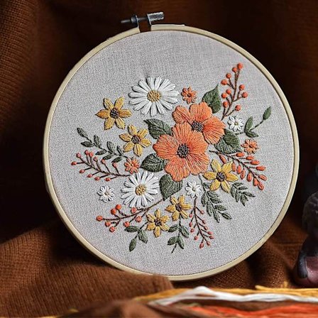 Broderistartersett med mønster, stemplet broderikit inkludert broderi