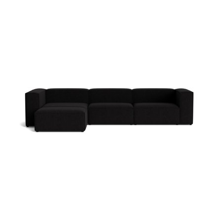 Lissabon XL Chaiselong Sofa, Venstrevendt, Danubio Sort, Kvalitetsstof, Mange Lag Skum - 360x190x72cm - Slidstærk Modulsofa med Krydsfinerramme