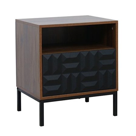 Yöpöytä laatikoilla, pähkinäpuuviimeistely, musta, yksityiskohdat