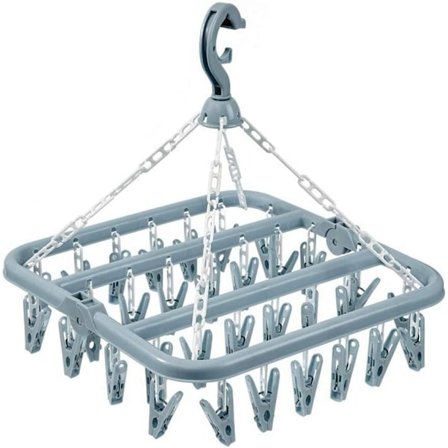 Tørkestativ med 32 klips og dryppbart sammenleggbart oppheng (lyseblå)